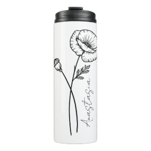 Elegante Script Name Poppy August Birth Blume Thermosbecher