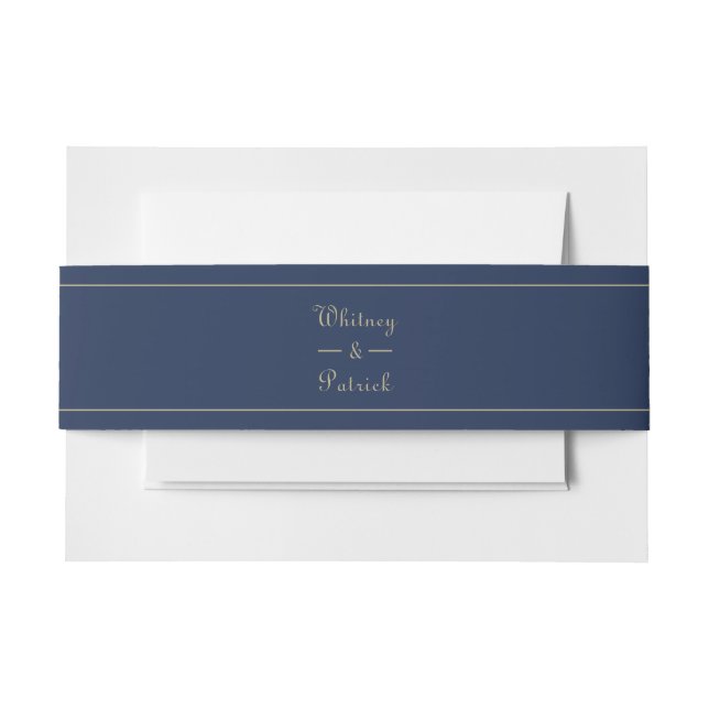 Elegante Script Navy Blue & Gold Hochzeit Einladun Einladungsbanderole (Vorderseite Beispiel)