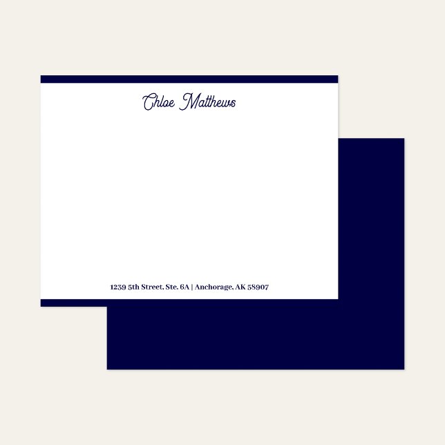 Elegante Script Navy Blue Stationery Border Mitteilungskarte (Von Creator hochgeladen)