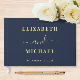 Elegante Script Navy Blue Wedding Gästebuch