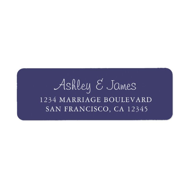 Elegante Script Navy Blue Wedding Rücksendeadresse (Vorne)