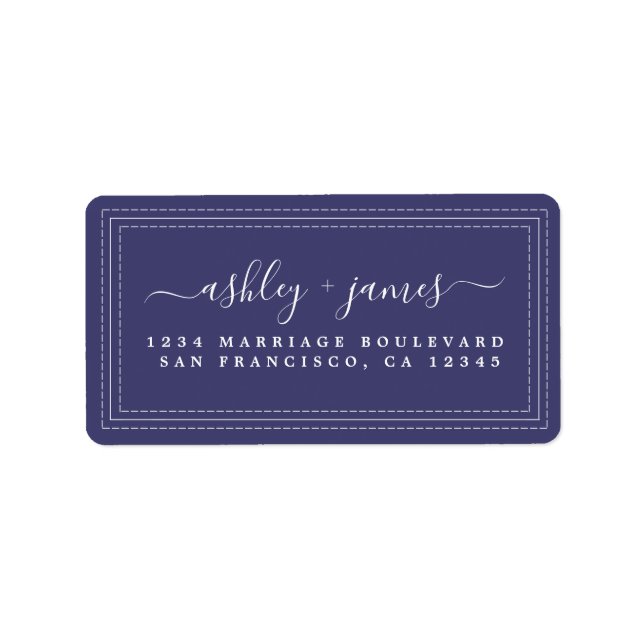Elegante Script Navy Blue Wedding Rücksendeadresse Adressaufkleber (Vorne)