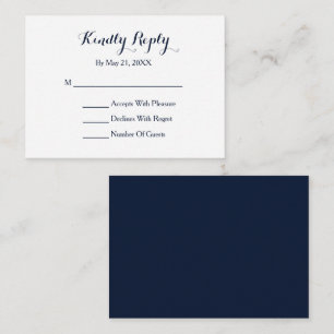 Elegante Script Navy Blue White RSVP Karte