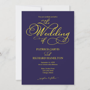 Elegante Script Navy Blue Yellow Wedding Einladung