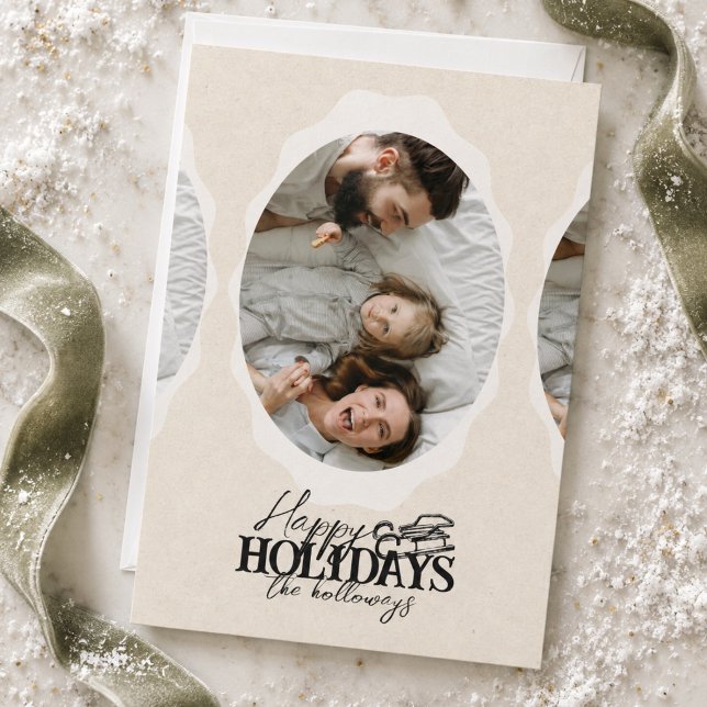 Elegante Script Oval Foto Ferienwohnung Feiertagskarte (Elegant Script Oval Photo Flat Holiday Card
)