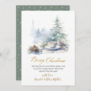 Elegante Script Pine Tree Weihnachtskarten außerha Feiertagskarte