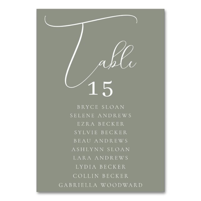 Elegante Script-Platzierung Tischnummer (Vorderseite)