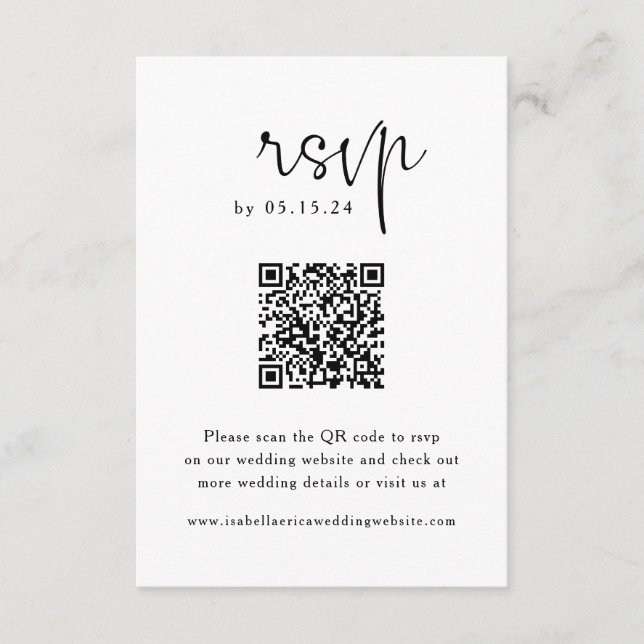 Elegante Script QR Code Hochzeit RSVP-Karte Begleitkarte (Vorderseite)