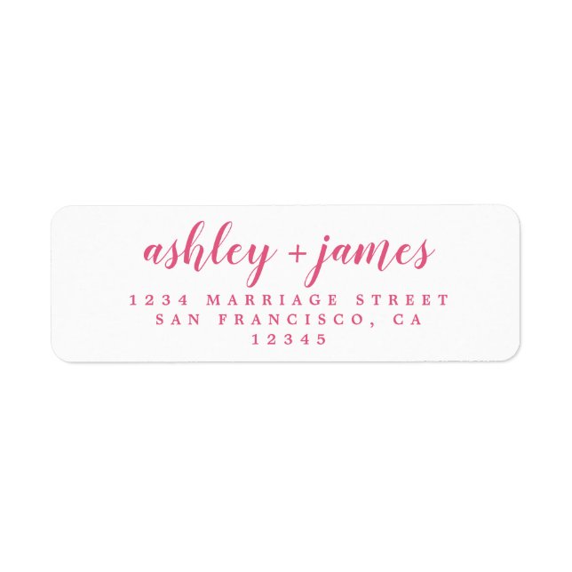 Elegante Script Rosa White Wedding Rücksendeadress (Vorne)