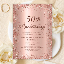Elegante Script-Rose Gold 50. Hochzeitstag Einladung