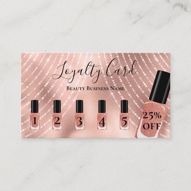 Elegante Script-Rose Gold Nail Kundenloyalty Visitenkarte (Vorderseite)