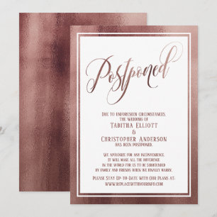 Elegante Script-Rose Gold Postponed Wedding Card Einladung