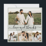 Elegante Script Sage Green 4 Foto Collage Wedding Dankeskarte<br><div class="desc">Elegante Sage Green "Liebe und danke" Script 4 Foto Collage Wedding Dankeschön Karte. Stilvoll, modern, minimalistisch Hochzeitskarte danke Ihnen die Vorlage mit vier (4) Foto auf der Vorderseite und ein (1) Foto auf der Rückseite. Mit dem Text "Liebe und Dank" in einer Wirblen Hand Schriftzeichen Swash-Schwanz-Schriftart in schwarz auf staubigen...</div>