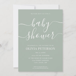 Elegante Script-Sage Green Baby-Dusche Einladung