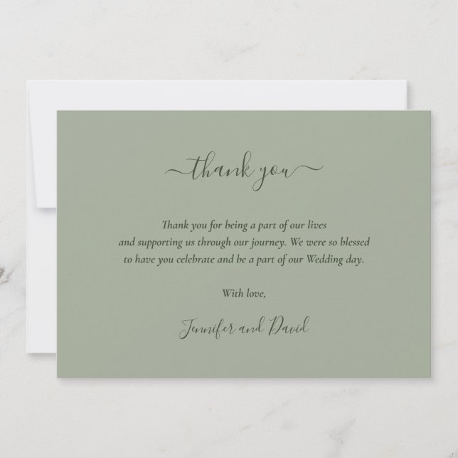 Elegante Script Sage Green Dankeschön Card Dankeskarte (Vorderseite)