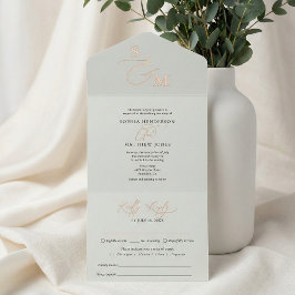 Elegante Script Sage Green Minimalistisch Wedding All-in-One-Einladung
