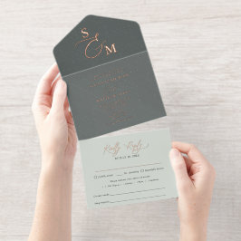 Elegante Script-Sage-Grün-Minimalistische Hochzeit All-in-One-Einladung