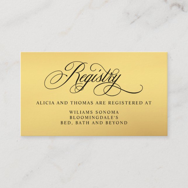 Elegante Script Schnörkel Bridal Registry Begleitkarte (Vorderseite)
