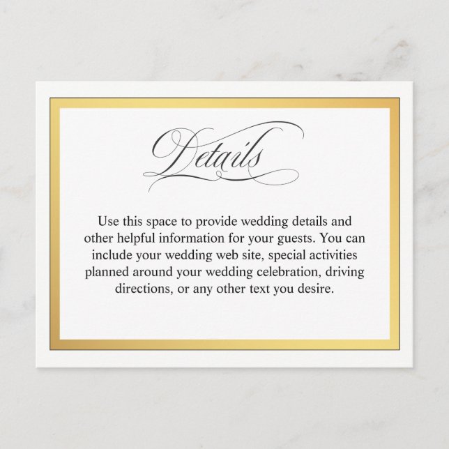 Elegante Script-Schnörkel Hochzeitdetails Postkarte (Vorderseite)