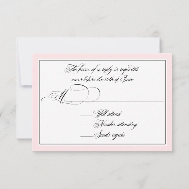 Elegante Script-Schnörkel mit rosa, rosa, rosa Bor RSVP Karte (Vorderseite)