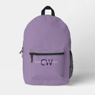 Elegante Script-Schriftart Name & Initialen Violet Bedruckter Rucksack