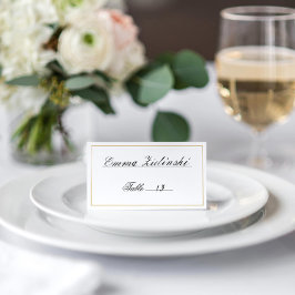 Elegante Script Schwarz-Weiß-Gold-Grenze Platzkarte