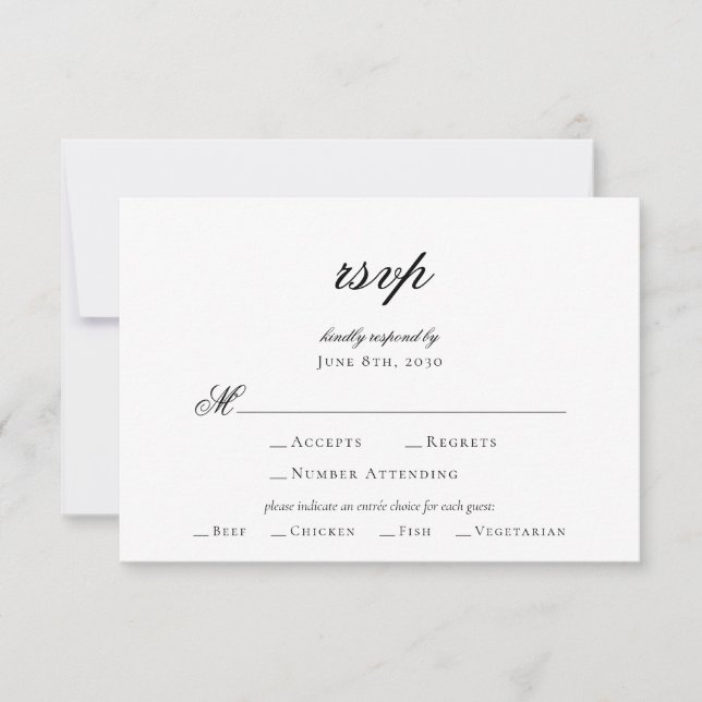 Elegante Script Schwarz-weiß Wedding RSVP Card Karte (Vorderseite)
