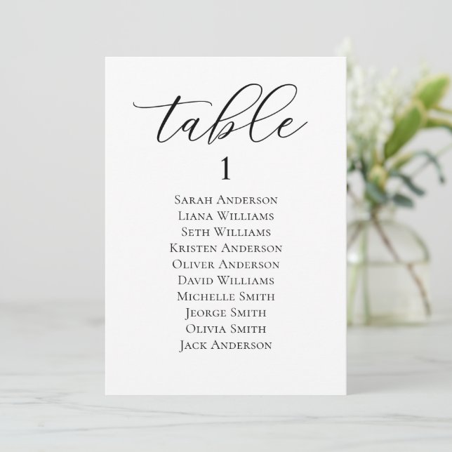 Elegante Script Seating Chart Card Karte (Stehend Vorderseite)