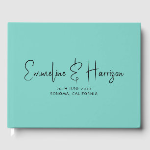 Elegante Script Serif Aquamarine Hochzeit Gästebuch