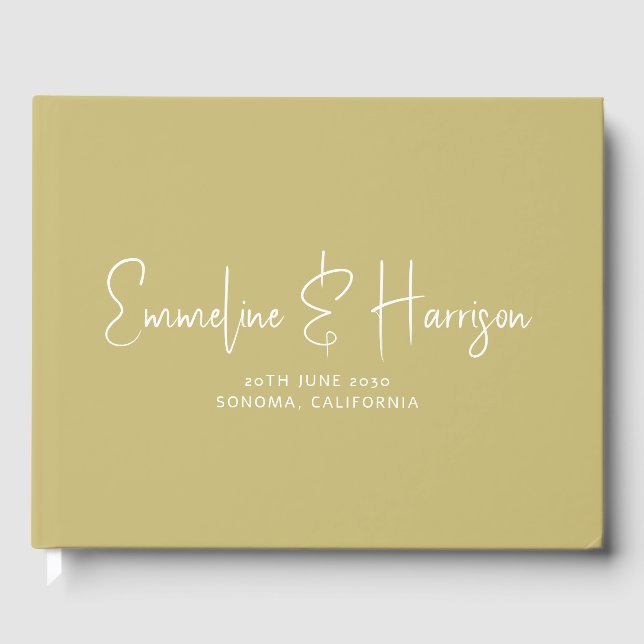 Elegante Script Serif Custom Moss Green Wedding Gästebuch (Vorderseite)