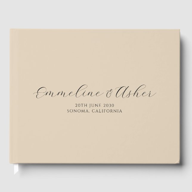Elegante Script Serif Personalisierte Cream Weddin Gästebuch (Vorderseite)