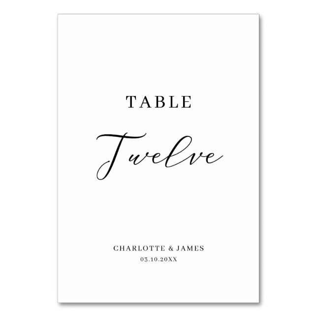 Elegante Script Table Zwölf Tischnummer (Vorderseite)