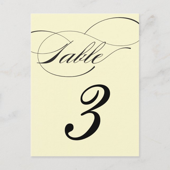 Elegante Script-Tischnummer Postcard - Schwarz Postkarte (Vorderseite)