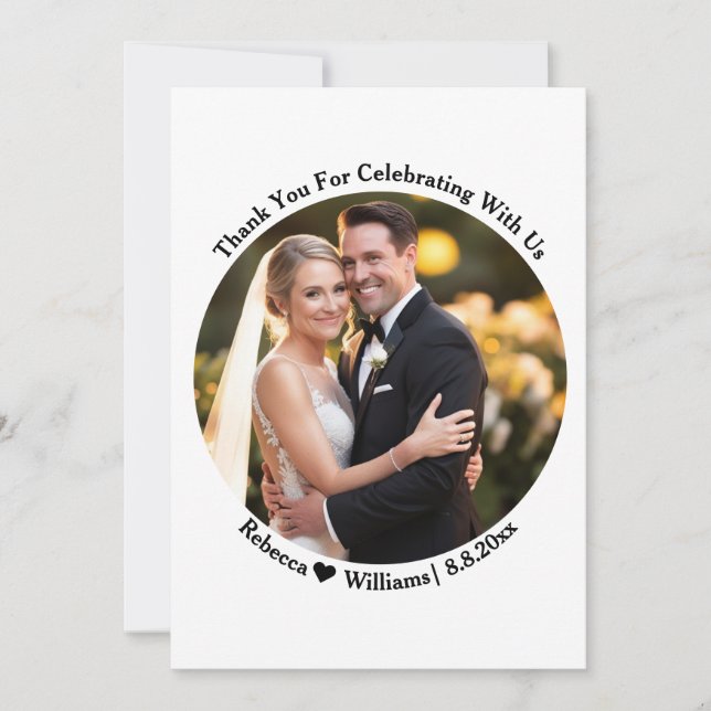 Elegante Script Typografie danke Ihnen Hochzeit Fo (Vorderseite)