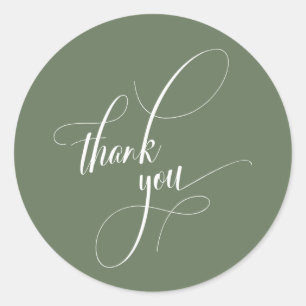 Elegante Script Typografie Danke Olive Green Runder Aufkleber