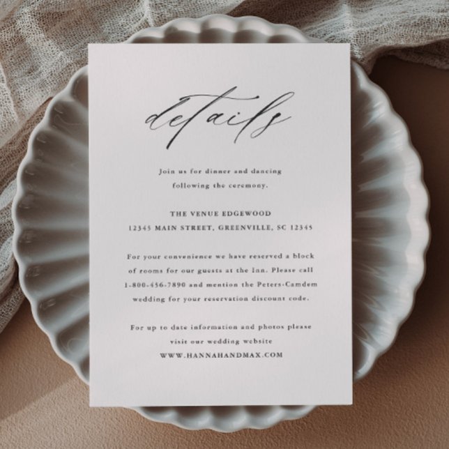 Elegante Script-Typografie-Hochzeitdetails Begleitkarte (Elegant script wedding invitation details enclosure cards.)