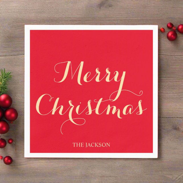 Elegante Script Typografie Merry Christmas Red Serviette (Von Creator hochgeladen)