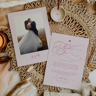 Elegante Script Typografie Pink Wedding Dankeskarte