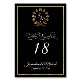 Elegante Script Typografy Black Gold Kreath Tischnummer