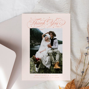 Elegante Script Typografy Dots Wedding Peach Dankeskarte