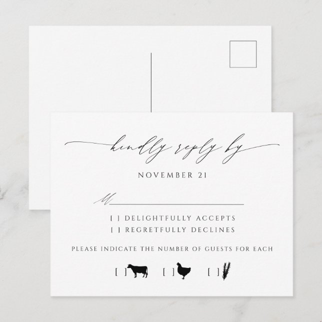 Elegante Script Typografy Wedding RSVP Einladungspostkarte (Vorne/Hinten)