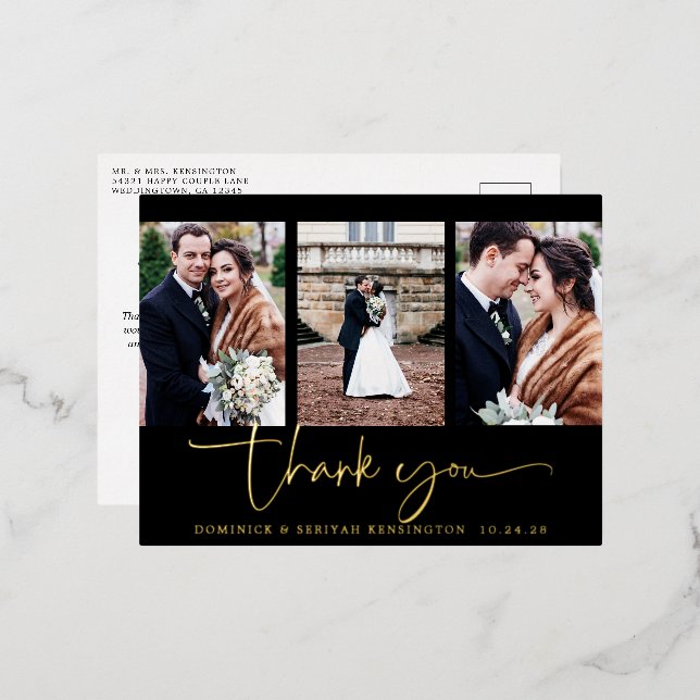 Elegante Script Typografy Wedding Vielen Dank Folie Einladungspostkarte (Vorderseite/Rückseite)