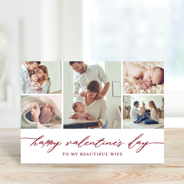 Elegante Script Valentine's Day Foto Collage Karte (Von Creator hochgeladen)