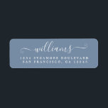 Elegante Script Vintag Blue Family Rücksendeadress<br><div class="desc">Das schicke,  moderne und einfache Familienname-Rücksendelabel mit Ihrem Nachnamen in weißer,  eleganter,  handgeschriebener Schrift-Kalligrafie auf Vintagem,  blauen Hintergrund. Fügen Sie einfach Ihren Namen und Ihre Adresse hinzu. Exklusiv für Sie entworfen von Happy Dolphin Studio. Wenn Sie Hilfe oder passende Produkte benötigen,  kontaktieren Sie uns bitte über unseren Chat!</div>