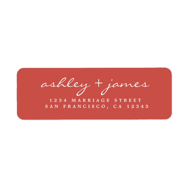 Elegante Script Warm Red Wedding Rücksendeadresse (Vorne)