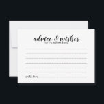 Elegante Script Wedding Advice and Wishings Card Hinweiskarte<br><div class="desc">Fügen Sie Ihrer Hochzeit eine persönliche Touch mit einer eleganten Hochzeitsberatung und Wunschkarte hinzu. Diese Ratgeber-Karte zeigt den Titel im modernen,  schwarz-eleganten Kalligraphie-Schriftart-Stil und Details in Schwarz Sans Serif Schriftart Stil auf weißem Hintergrund. Ideal für Hochzeiten,  Babydusche,  Geburtstagsparty,  Brautparty,  Junggeselinnen-Abschied und alle besondere Anlässe.</div>