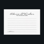 Elegante Script Wedding Advice and Wishings Card Hinweiskarte<br><div class="desc">Fügen Sie Ihrer Hochzeit eine persönliche Touch mit einer eleganten Hochzeitsberatung und Wunschkarte hinzu. Diese Ratgeber-Karte zeigt den Titel im modernen,  schwarz-eleganten Kalligraphie-Schriftart-Stil und Details in Schwarz Sans Serif Schriftart Stil auf weißem Hintergrund. Ideal für Hochzeiten,  Babydusche,  Geburtstagsparty,  Brautparty,  Junggeselinnen-Abschied und alle besondere Anlässe.</div>