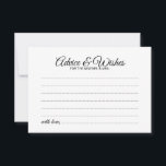 Elegante Script Wedding Advice and Wishings Card Hinweiskarte<br><div class="desc">Fügen Sie Ihrer Hochzeit eine persönliche Touch mit einer eleganten Hochzeitsberatung und Wunschkarte hinzu. Diese Ratgeber-Karte zeigt den Titel im modernen,  schwarz-eleganten Kalligraphie-Schriftart-Stil und Details in Schwarz Sans Serif Schriftart Stil auf weißem Hintergrund. Ideal für Hochzeiten,  Babydusche,  Geburtstagsparty,  Brautparty,  Junggeselinnen-Abschied und alle besondere Anlässe.</div>