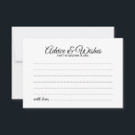 Elegante Script Wedding Advice and Wishings Card Hinweiskarte<br><div class="desc">Fügen Sie Ihrer Hochzeit eine persönliche Touch mit einer eleganten Hochzeitsberatung und Wunschkarte hinzu. Diese Ratgeber-Karte zeigt den Titel im modernen,  schwarz-eleganten Kalligraphie-Schriftart-Stil und Details in Schwarz Sans Serif Schriftart Stil auf weißem Hintergrund. Ideal für Hochzeiten,  Babydusche,  Geburtstagsparty,  Brautparty,  Junggeselinnen-Abschied und alle besondere Anlässe.</div>