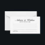 Elegante Script Wedding Advice and Wishings Card Hinweiskarte<br><div class="desc">Fügen Sie Ihrer Hochzeit eine persönliche Touch mit einer eleganten Hochzeitsberatung und Wunschkarte hinzu. Diese Ratgeber-Karte zeigt Titel im schwarz-eleganten Kalligraphie-Schriftart-Stil und Details in schwarz-klassischer Serif-Schriftart-Stil auf weißem Hintergrund. Ideal für Hochzeiten,  Babydusche,  Geburtstagsparty,  Brautparty,  Junggeselinnen-Abschied und alle besondere Anlässe.</div>